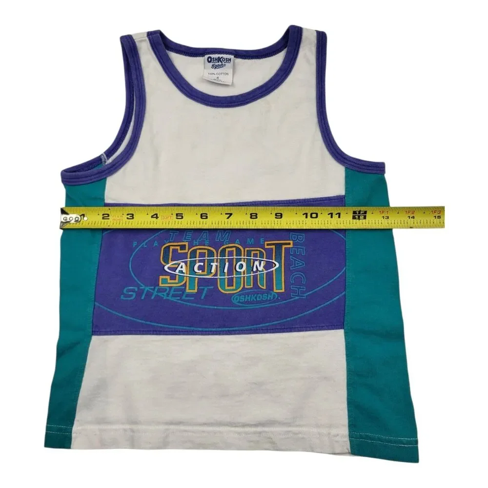 Vintage 90s OshKosh Action Sports Tank Top Kids Sz 6 Made In USA
